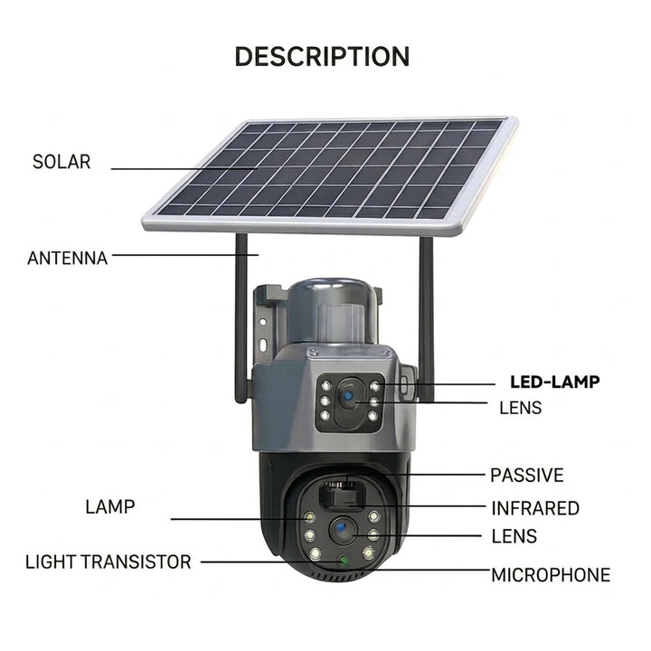 4K Solar Security Camera | Dual Lens 10x Zoom | 360° View | IP66 | 12000mAh | Two-Way Audio