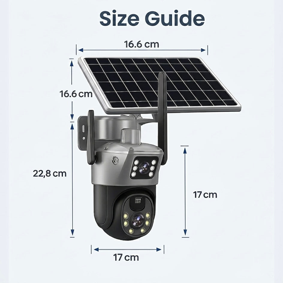 4K Solar Security Camera | Dual Lens 10x Zoom | 360° View | IP66 | 12000mAh | Two-Way Audio