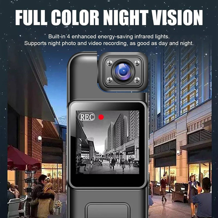 4K Ultra HD Mini Body Camera | WiFi Live View, 180° Rotating Lens | Night Vision, Loop Recording, 8-Hour Battery