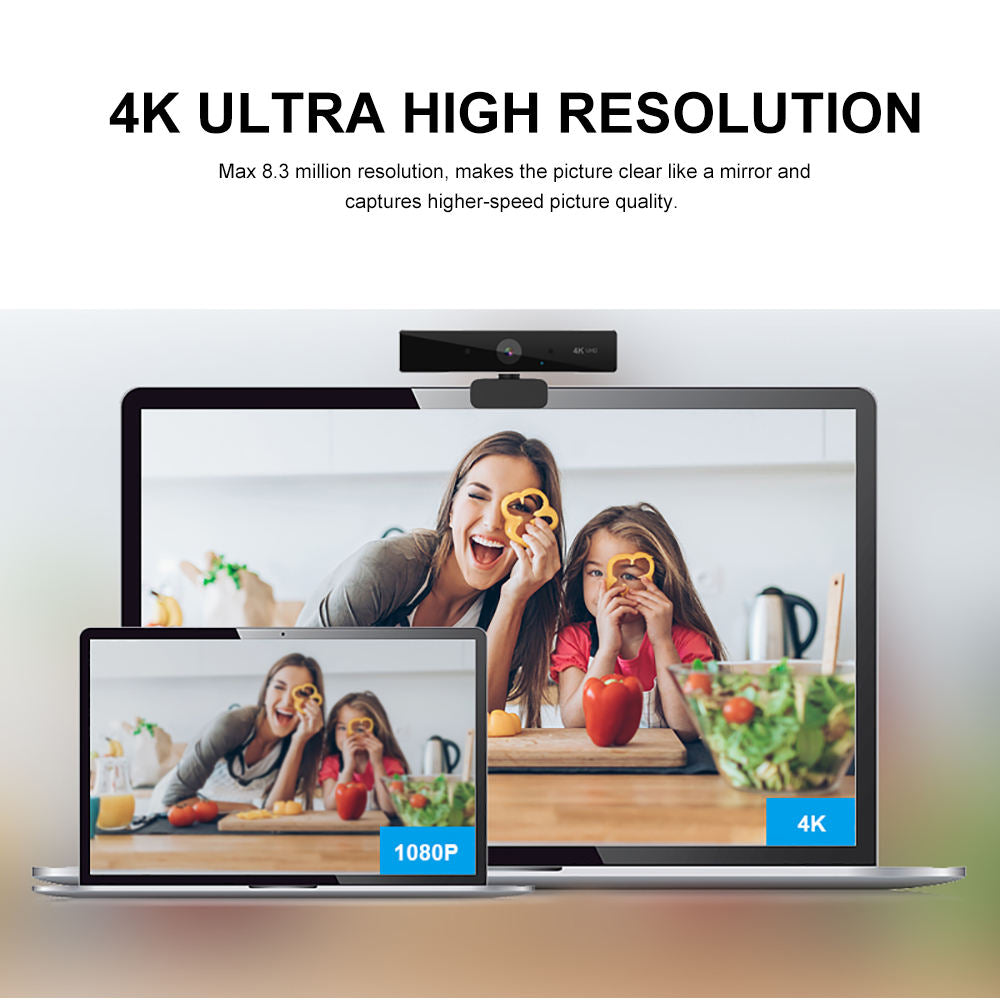 4K Ultra HD Webcam with Autofocus | 8MP CMOS Sensor, 7-Layer Lens | 1080P 50fps Streaming, Built-in Mic, USB 2.0
