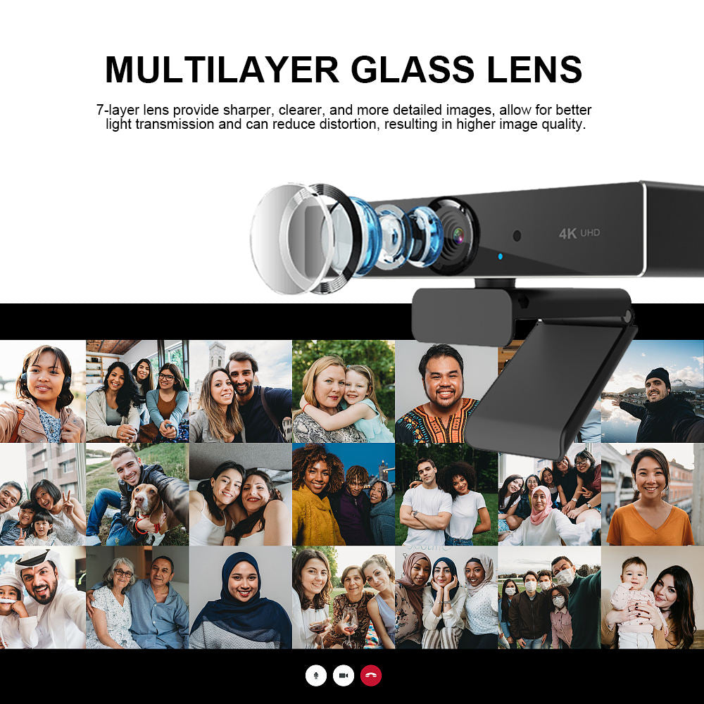 4K Ultra HD Webcam with Autofocus | 8MP CMOS Sensor, 7-Layer Lens | 1080P 50fps Streaming, Built-in Mic, USB 2.0