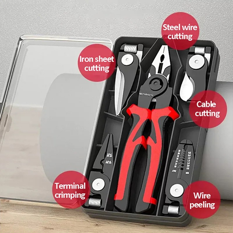 Crimping Pliers Set 5-in-1 | Interchangeable Heads for Stripping, Cutting &amp; Crimping | Chrome Vanadium Steel Build 2