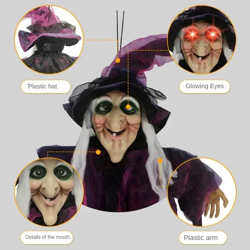 Animated Halloween Witch Decor | Glowing Eyes &amp; Voice-Activated Sound | Life-Size Hanging Prop for Indoor &amp; Outdoor Use 2