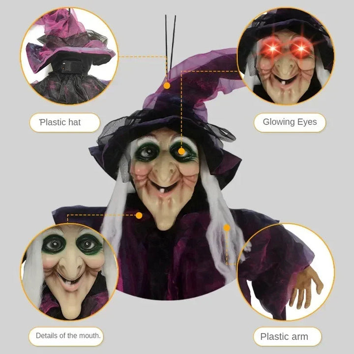 Animated Halloween Witch Decor | Glowing Eyes &amp; Voice-Activated Sound | Life-Size Hanging Prop for Indoor &amp; Outdoor Use 2