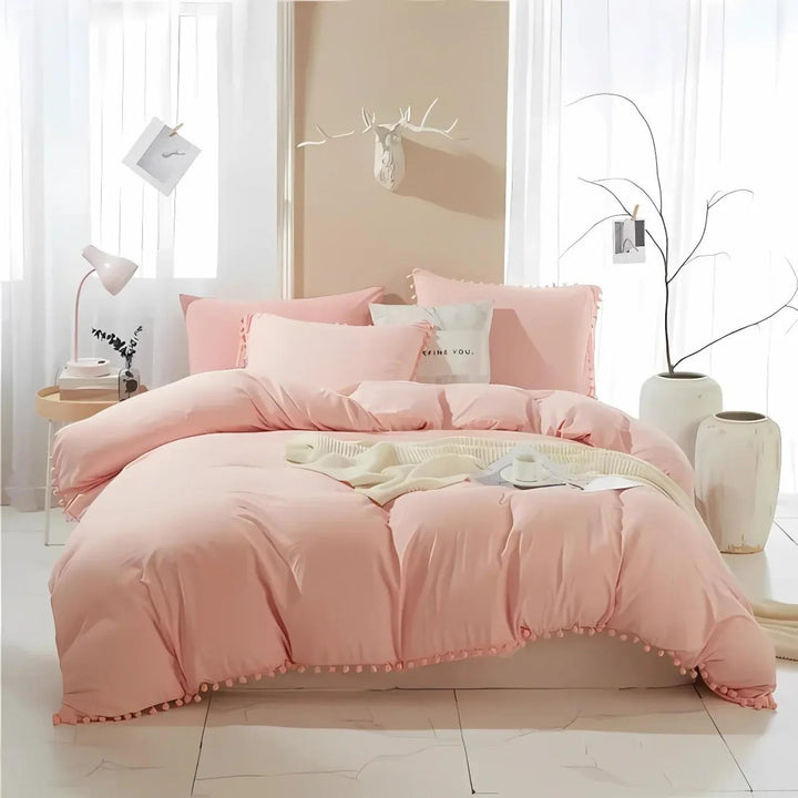 Quilt Cover Set with Pompom Trim | Single, Double, Queen, King, 10 Colours | Oversized Fit, Matching Pillowcases Included 5