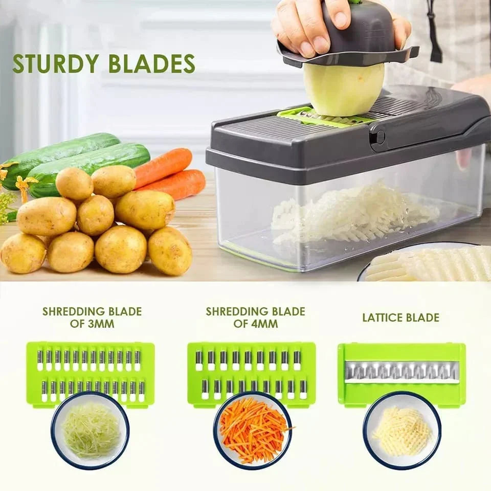 Vegetable Chopper Slicer Stainless Steel | 12-in-1 Set with 10 Interchangeable Blades | Dices, Slices, Shreds &amp; Juliennes 4