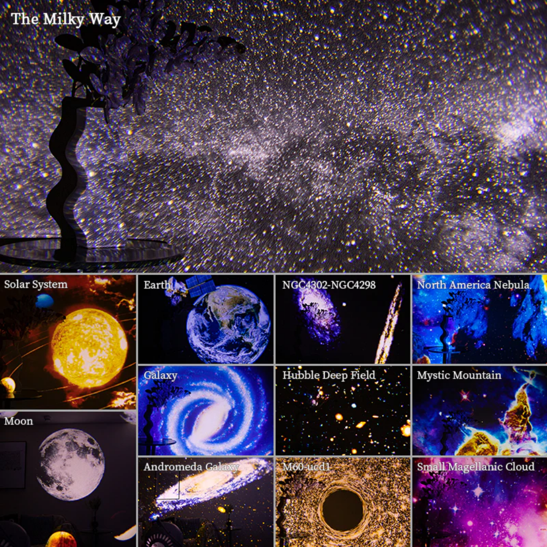 Star Projector Light 360° Rotation | 12 HD Film Discs, Adjustable Colours | Quiet LED with Timer, Black or White 11
