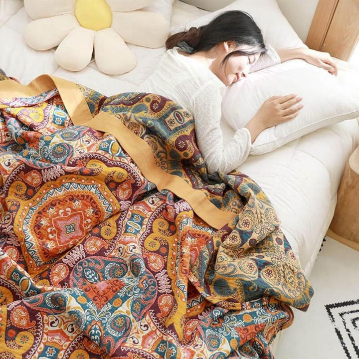 Reversible Cooling Blanket 150x200cm / 200x230cm | Dual-Sided Boho Design | Breathable Moisture-Wicking All-Season Throw 3