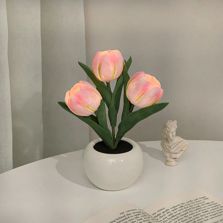 Mood Lighting Table Lamp Tulip Ceramic Pot USB Powered with Warm Glow 16