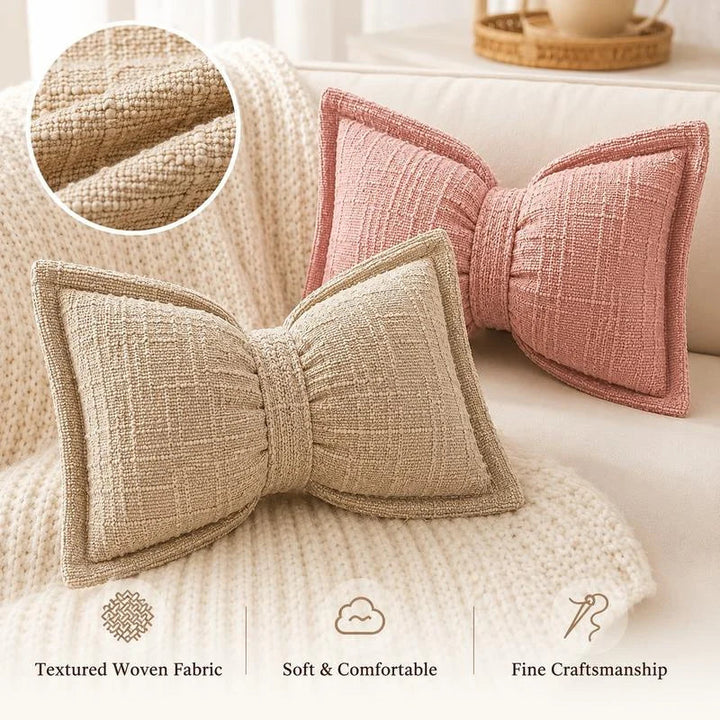 Bow Throw Pillow Shaped Chenille Plush Decorative with Fitted Insert 1
