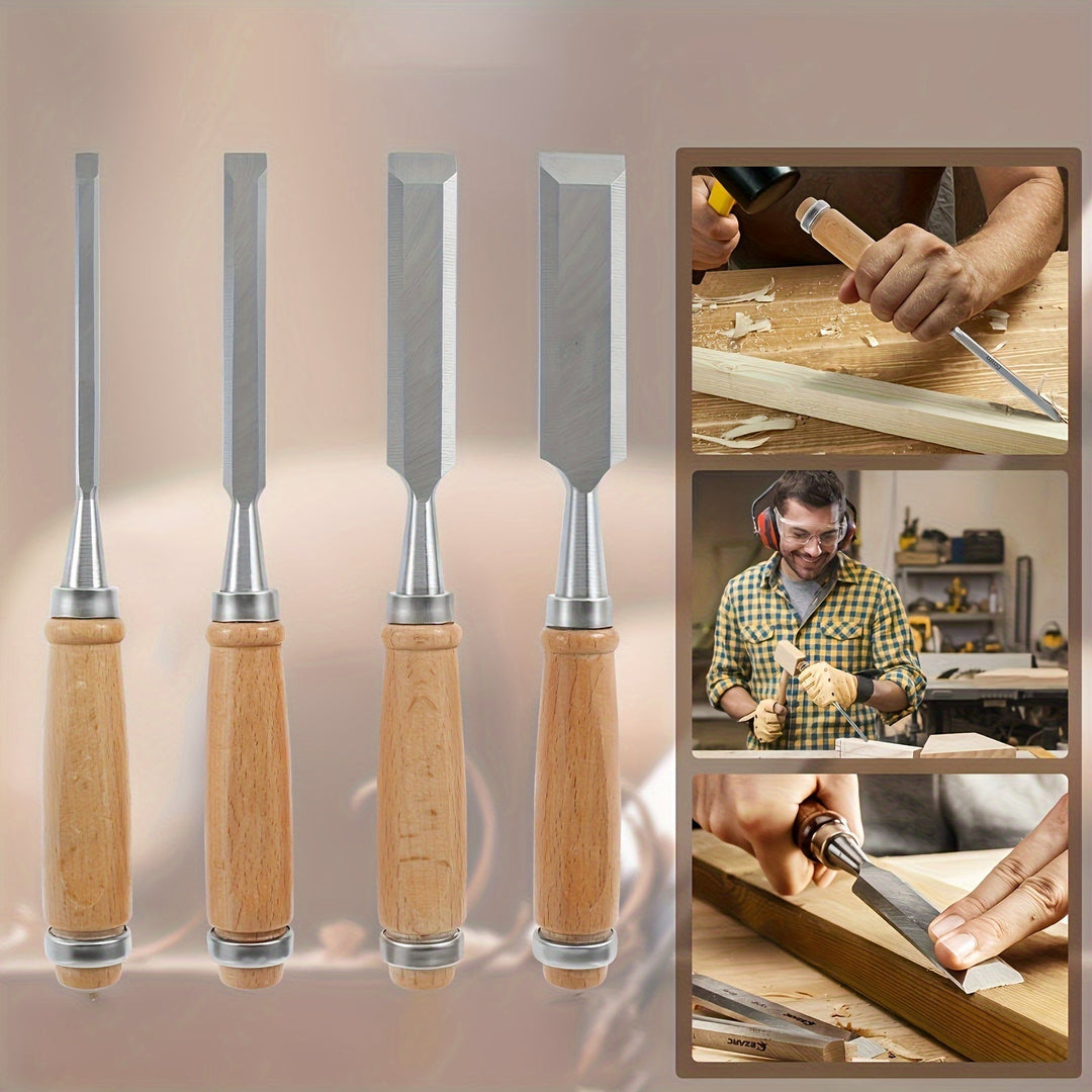 Wood Chisel Set Chromium-Vanadium Steel | 12-Piece Beech Wood Handles | Precision Woodworking Tool Set for Clean Controlled Cuts 4