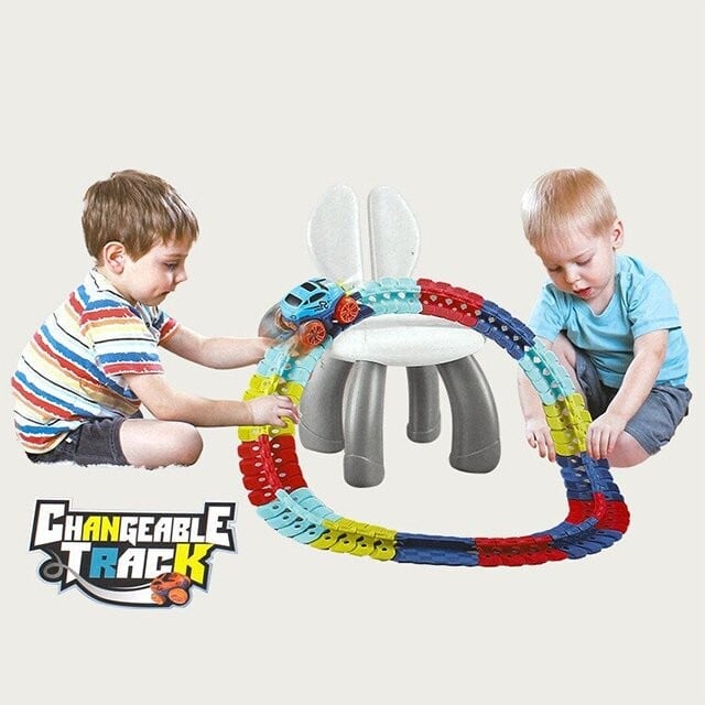 Racing Track Toy Flexible Magnetic Snap-Together Kids with LED Cars 4