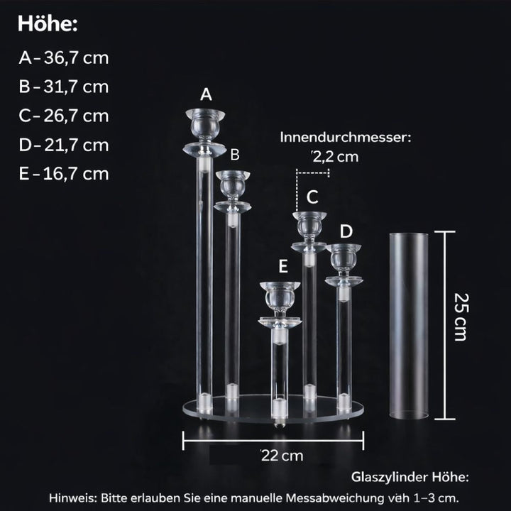 5-Arm Candle Holder Acrylic | Crystal-Like Design for Wax or LED Candles | Shatter-Resistant Indoor &amp; Outdoor Accent