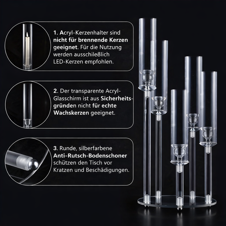 5-Arm Candle Holder Acrylic | Crystal-Like Design for Wax or LED Candles | Shatter-Resistant Indoor &amp; Outdoor Accent