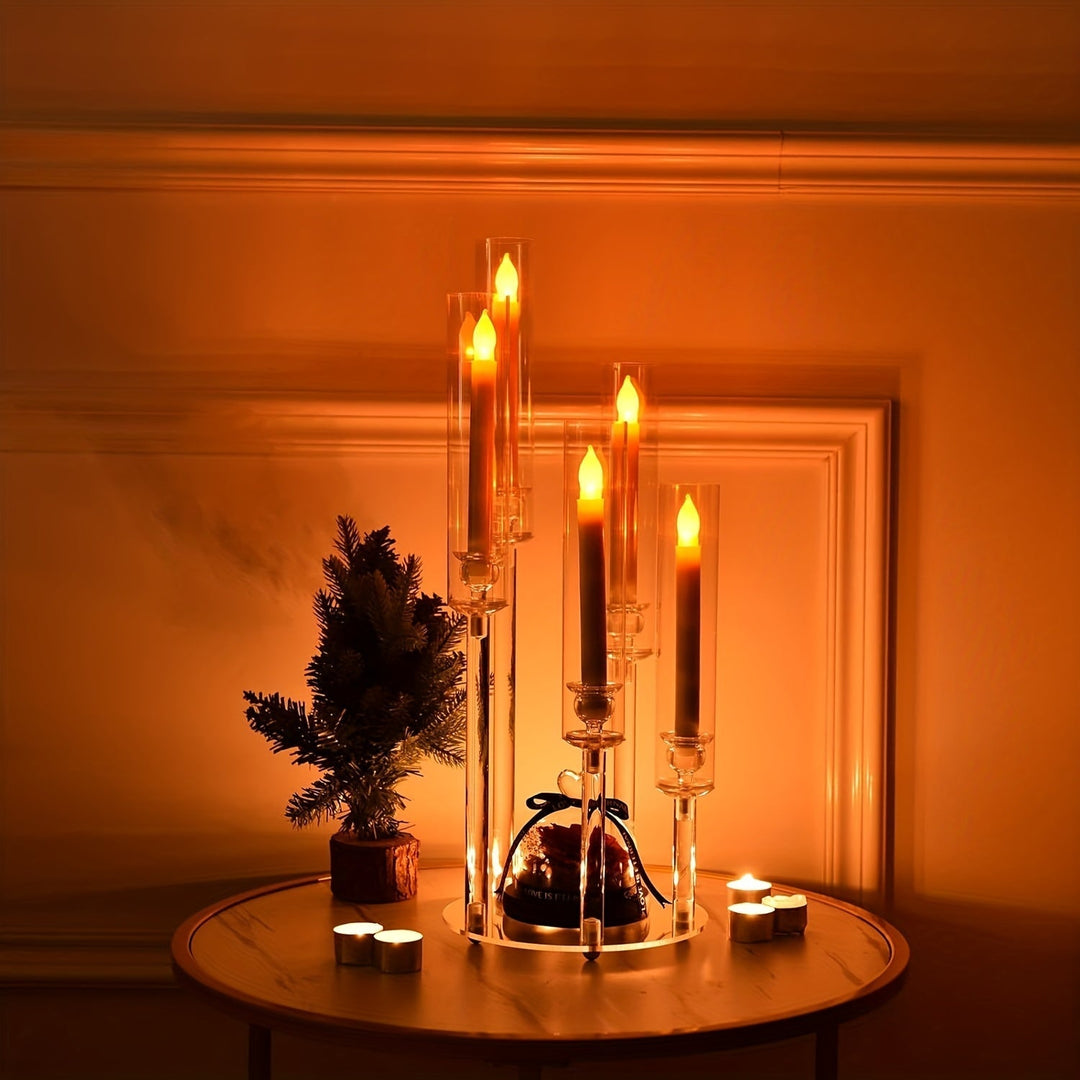 5-Arm Candle Holder Acrylic | Crystal-Like Design for Wax or LED Candles | Shatter-Resistant Indoor &amp; Outdoor Accent