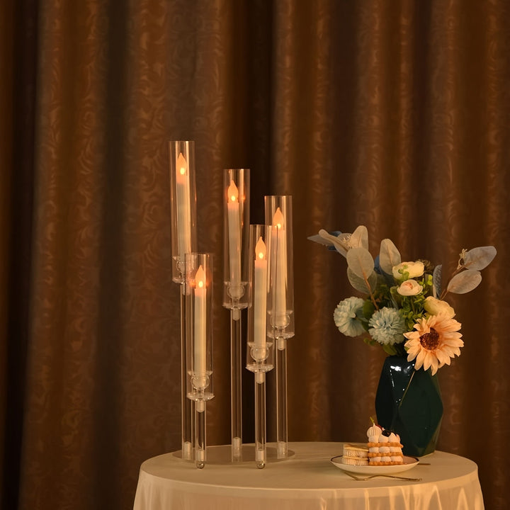 5-Arm Candle Holder Acrylic | Crystal-Like Design for Wax or LED Candles | Shatter-Resistant Indoor &amp; Outdoor Accent