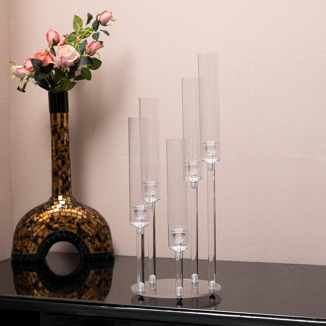 5-Arm Candle Holder Acrylic | Crystal-Like Design for Wax or LED Candles | Shatter-Resistant Indoor &amp; Outdoor Accent