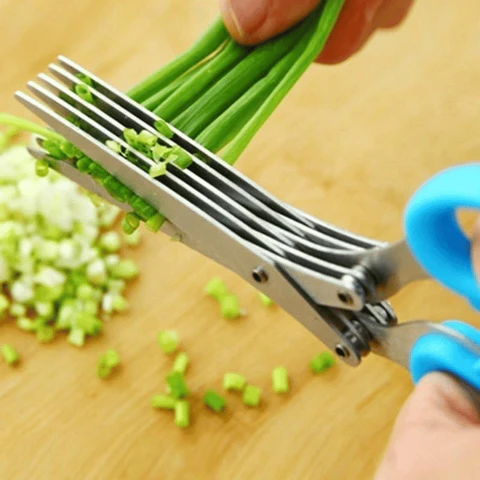 5 Blade Herb Scissors Stainless Steel | Cleaning Comb &amp; Protective Cover Included | Cuts Herbs, Salad and Chives in Seconds