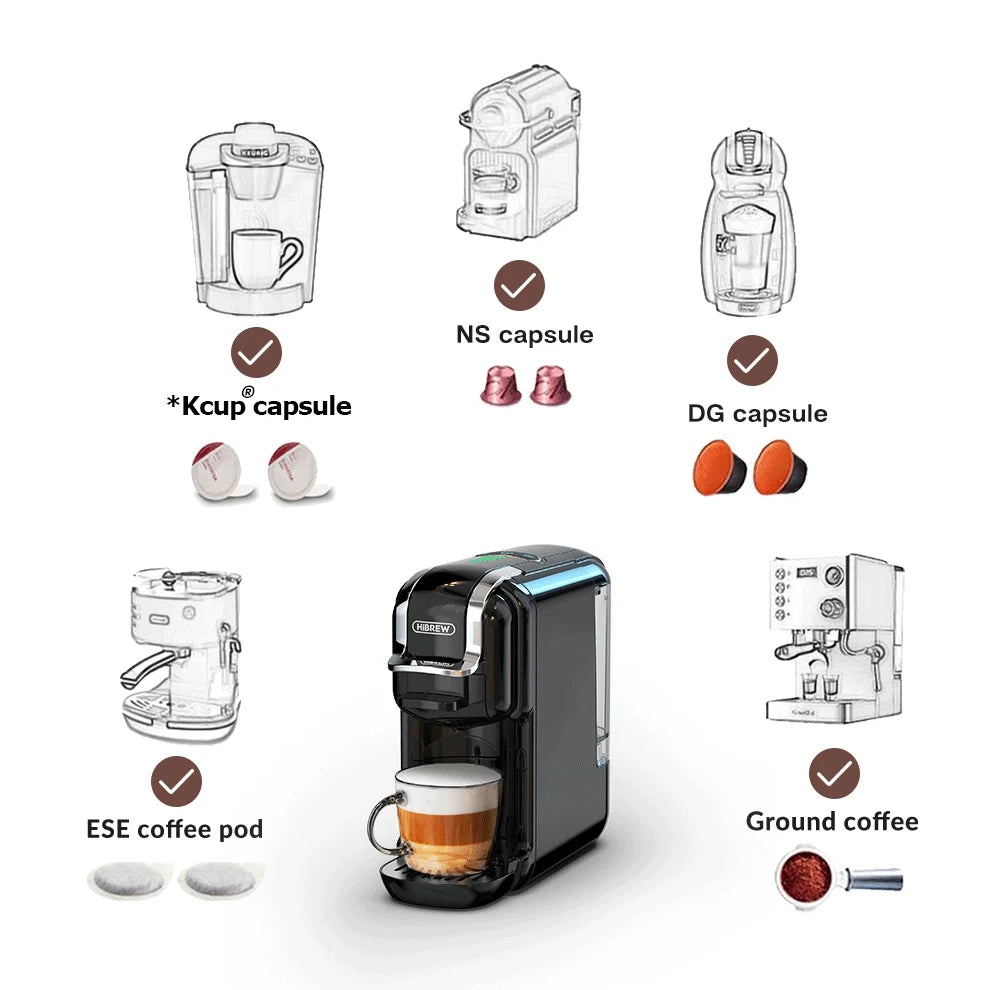 5-in-1 Coffee Machine | 20-Bar Pressure | Nespresso &amp; K-Cup Compatible | Hot &amp; Cold Brew | Compact