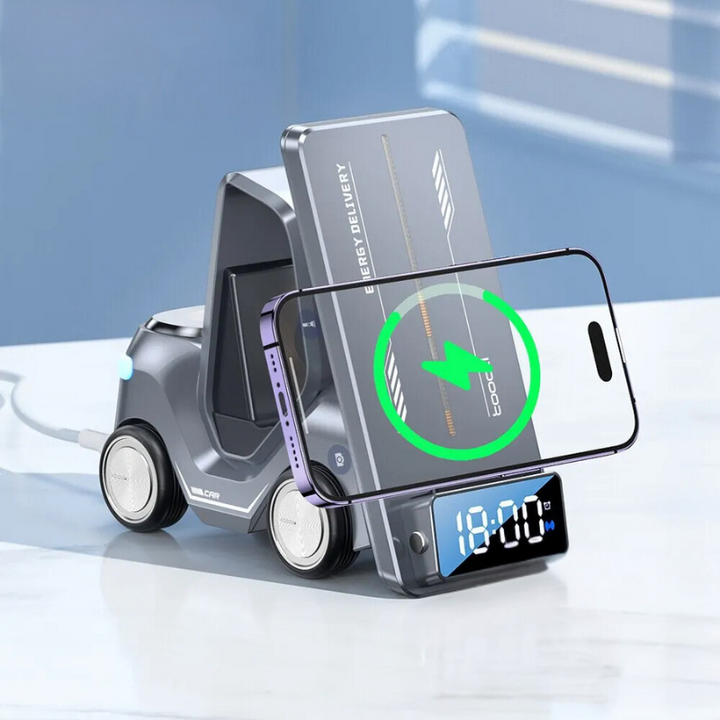 5-in-1 Wireless Charging Stand | 15W Fast Charging for iPhone, Apple Watch &amp; AirPods | Alarm Clock &amp; Night Light