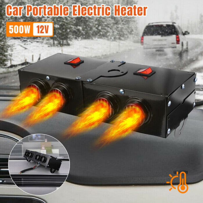 500W Electric Car Heater | 12V PTC Ceramic Heating with 4 Blower Vents | Fast Windscreen Defroster and Demister