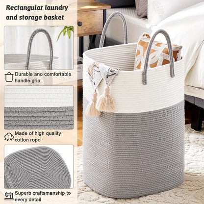 Extra Large Woven Laundry Basket | Two-Tone Rope Design