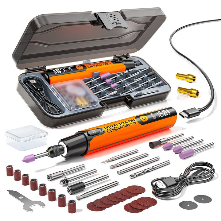 Rotary Tool, 16,000 RPM Motor, 215 x 90 x 35 mm | Grey or Orange | Six-Speed Control, Forward/Reverse, Works While Charging 9