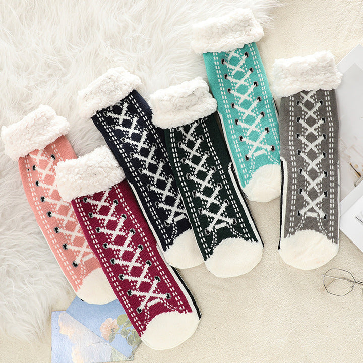 Anti-Slip Crew Socks Grip Sole Moisture-Wicking Jacquard Knit 1