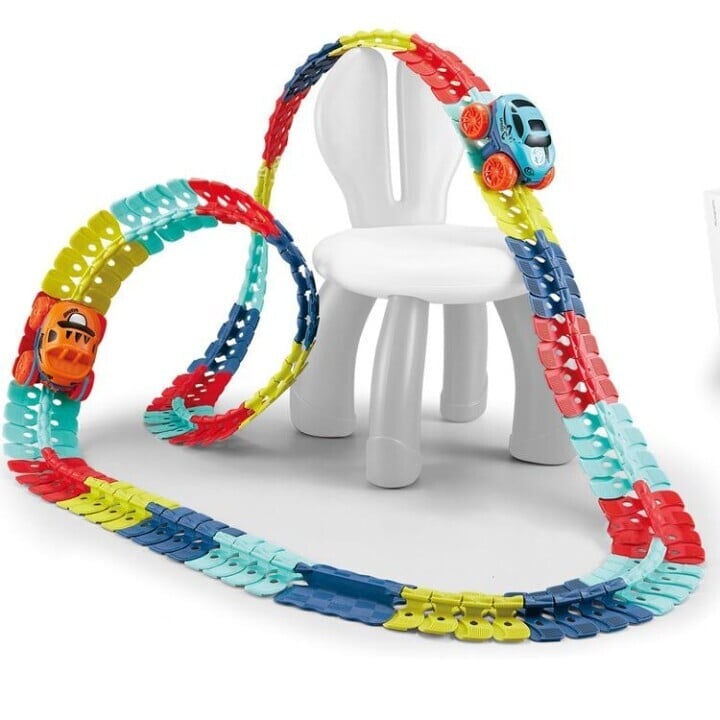 Racing Track Toy Flexible Magnetic Snap-Together Kids with LED Cars 2
