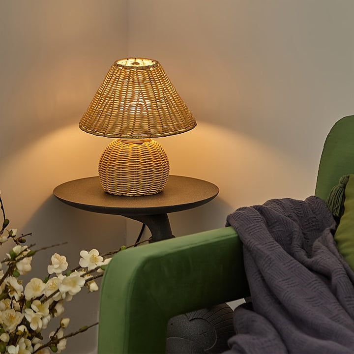 Woven Bamboo Accent Lamp | Handwoven Shade with USB-Powered Push-Button Switch | Soft Ambient Glow for Calm Spaces 6