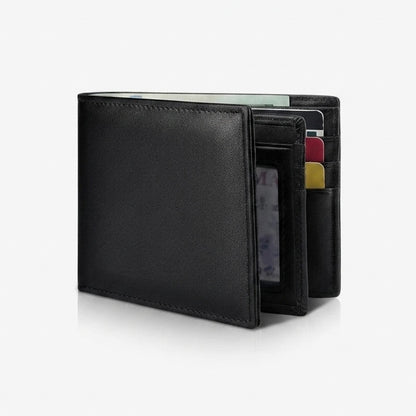 Men's Genuine Leather Bifold Wallet | RFID Blocking | 13 Card Slots | ID Window | Slim