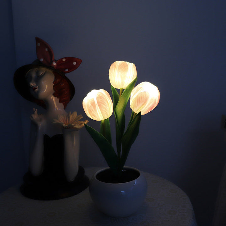 Mood Lighting Table Lamp Tulip Ceramic Pot USB Powered with Warm Glow 11