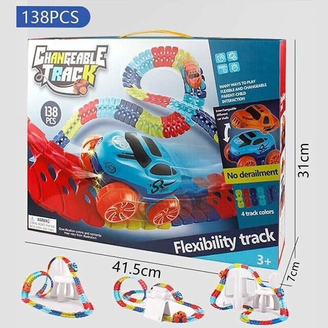 Racing Track Toy Flexible Magnetic Snap-Together Kids with LED Cars 9