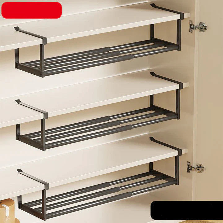 Under-Shelf Storage Rack, Iron, Adjustable 30–50 cm | White or Black | No Drilling, No Tools, Doubles Shelf Space 10