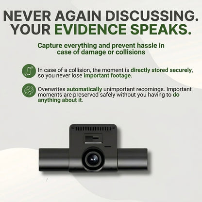 3-Camera Dash Cam | 1080P HD | Front, Rear & Interior | Smart Parking Mode | Night Vision