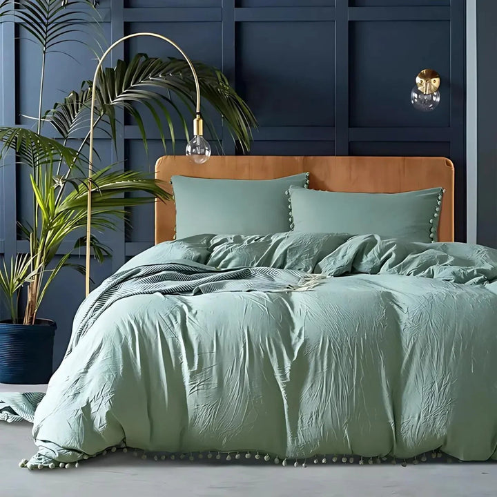 Quilt Cover Set with Pompom Trim | Single, Double, Queen, King, 10 Colours | Oversized Fit, Matching Pillowcases Included 6