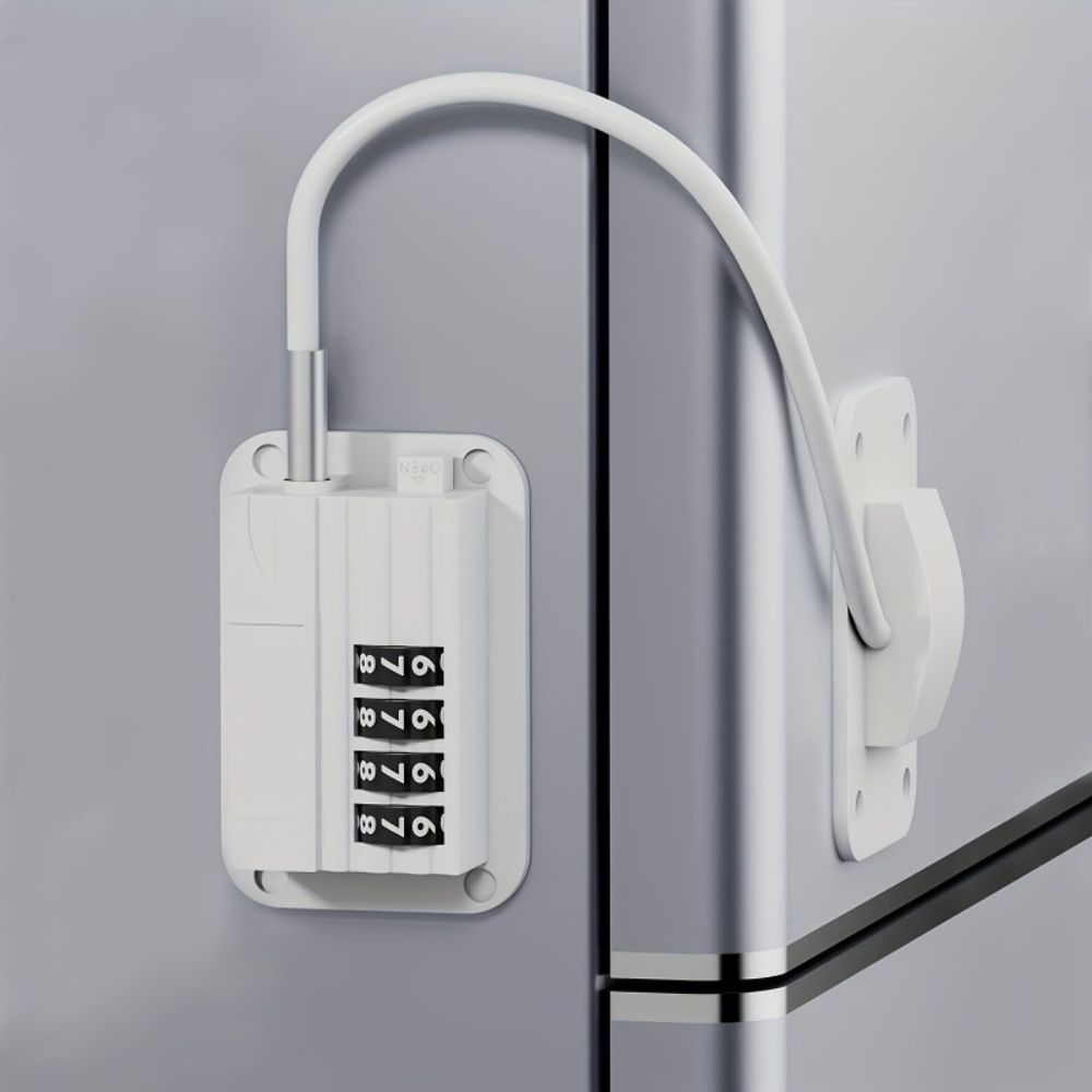 Combination Refrigerator Lock ABS &amp; Steel 68 x 46 mm | Black or White, Adhesive Mount | Child Safety Four-Digit Code 3