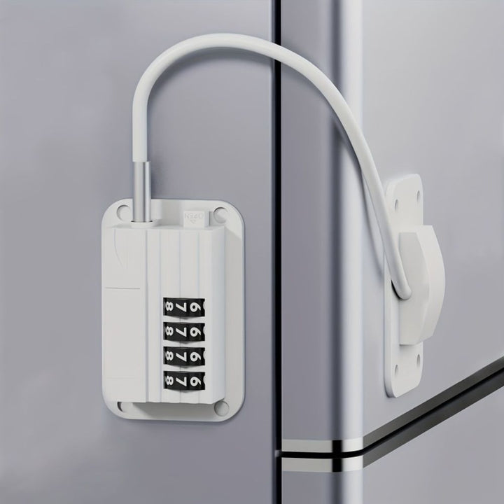 Combination Refrigerator Lock ABS &amp; Steel 68 x 46 mm | Black or White, Adhesive Mount | Child Safety Four-Digit Code 3
