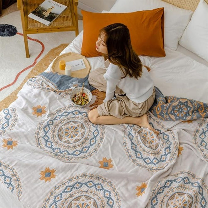 Mandala Cotton Throw Blanket 150x200 cm &amp; 200x230 cm | Boho Print Design | Machine Washable, Multi-Purpose Use 4