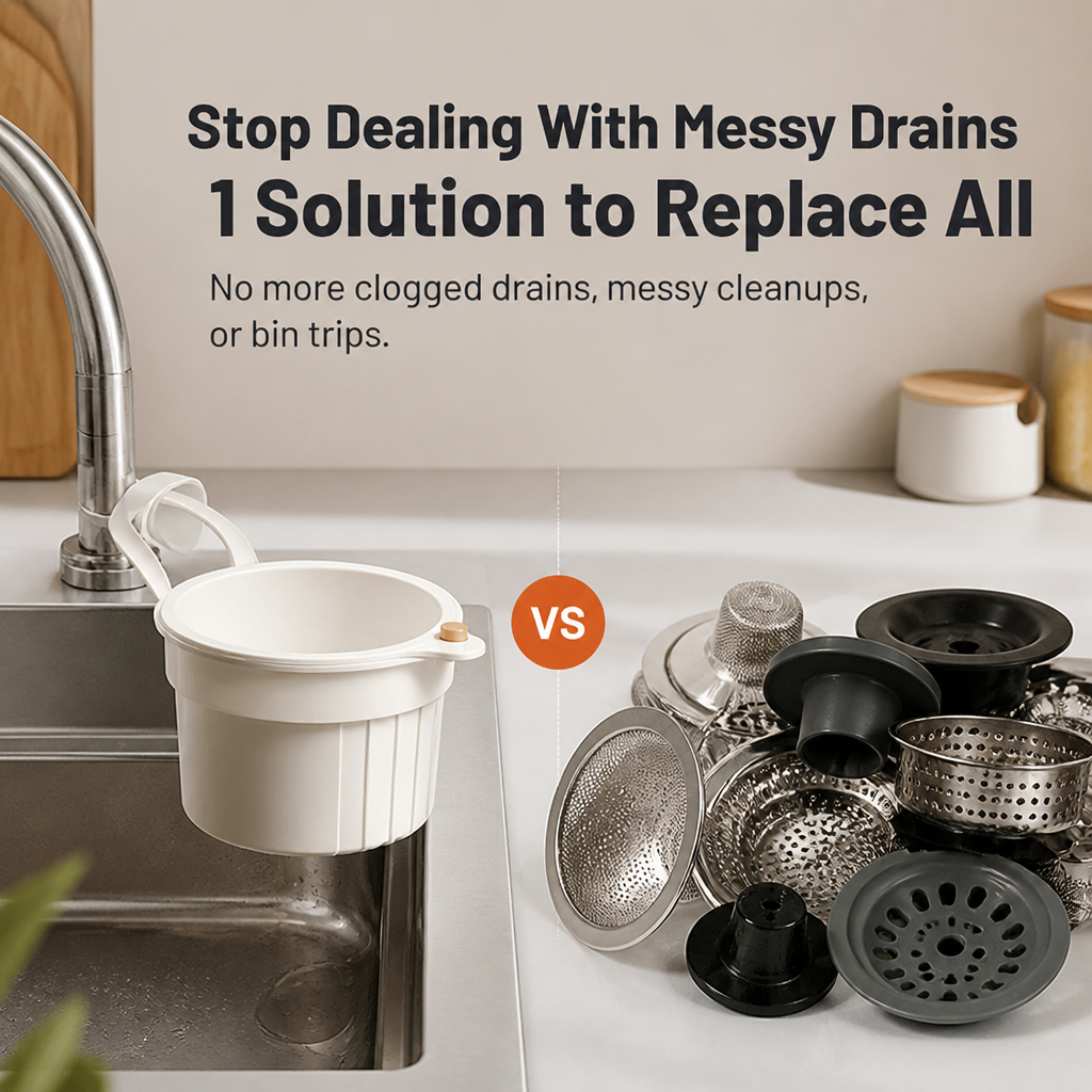 Tap-Mount Sink Strainer, ABS/Stainless Mesh, 3.27 x 5.59 x 7.95 in | White, Yellow, Green | Hands-Free Lid Stops Clogs 5