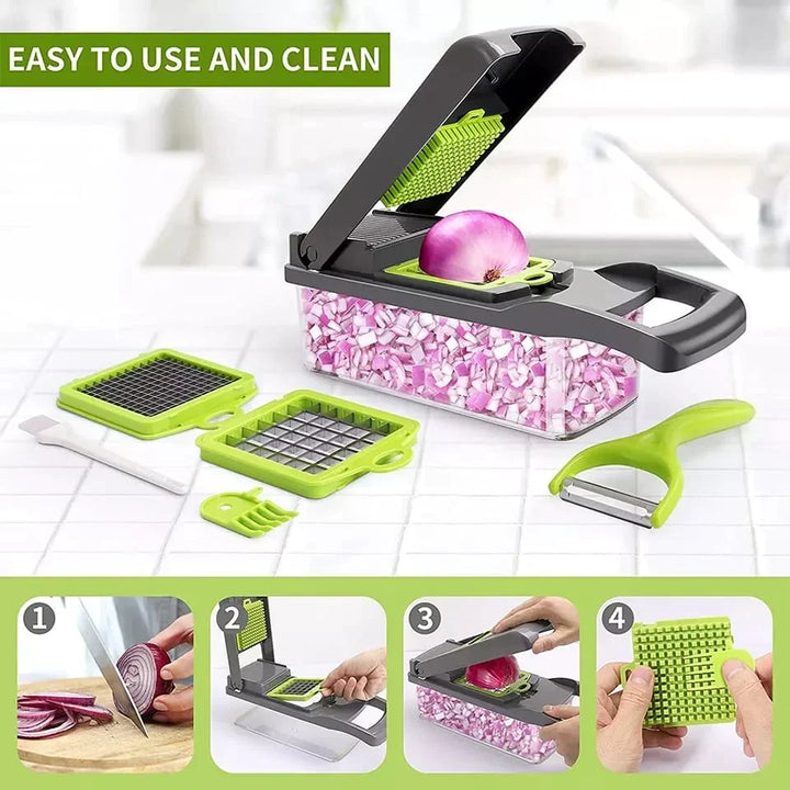 Vegetable Chopper Slicer Stainless Steel | 12-in-1 Set with 10 Interchangeable Blades | Dices, Slices, Shreds &amp; Juliennes 5