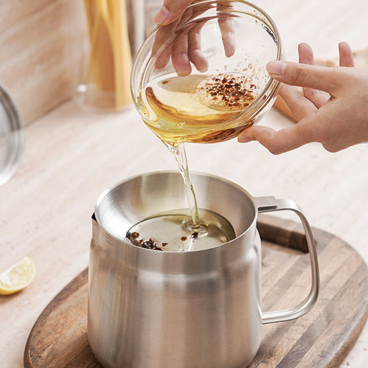 Oil Strainer Pot Stainless Steel | Integrated Filter Net Simplifies Frying and Straining | Reusable Cooking Oil, Less Waste 3