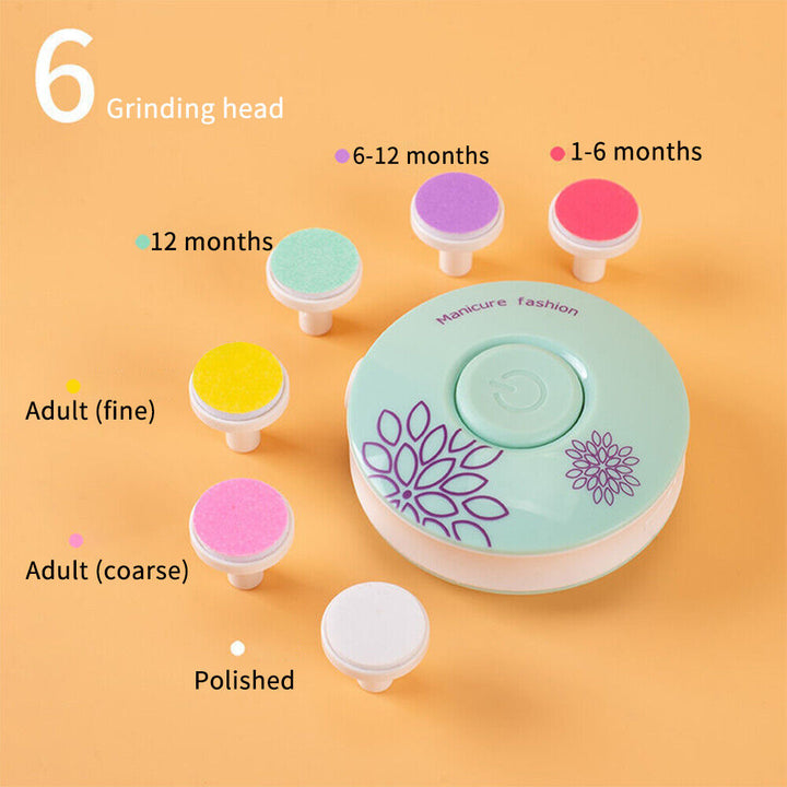 Electric Baby Nail Trimmer | 6 Interchangeable Grinding Heads | Quiet Motor, Adjustable Speed, Battery-Powered 5