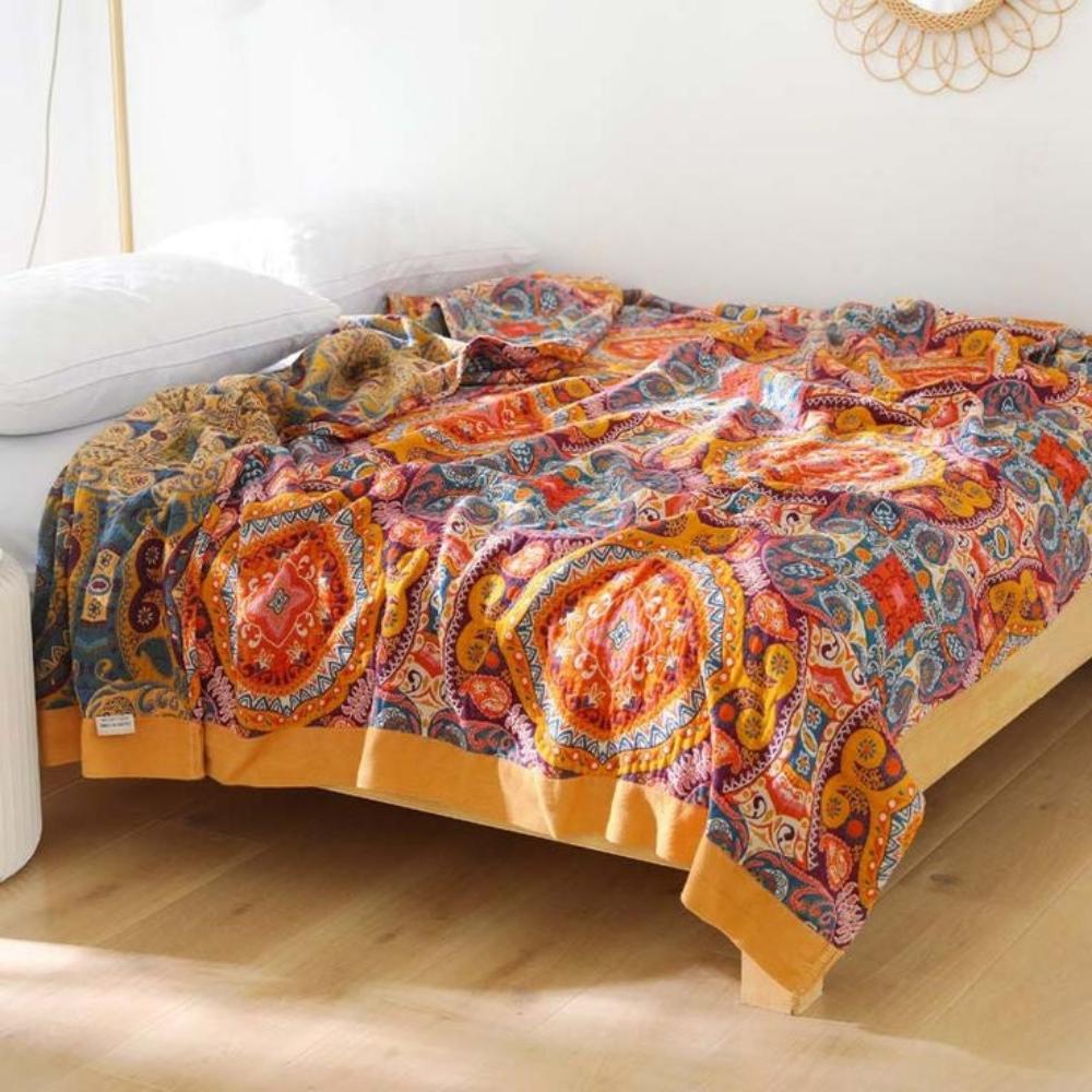 Reversible Cooling Blanket 150x200cm / 200x230cm | Dual-Sided Boho Design | Breathable Moisture-Wicking All-Season Throw 2
