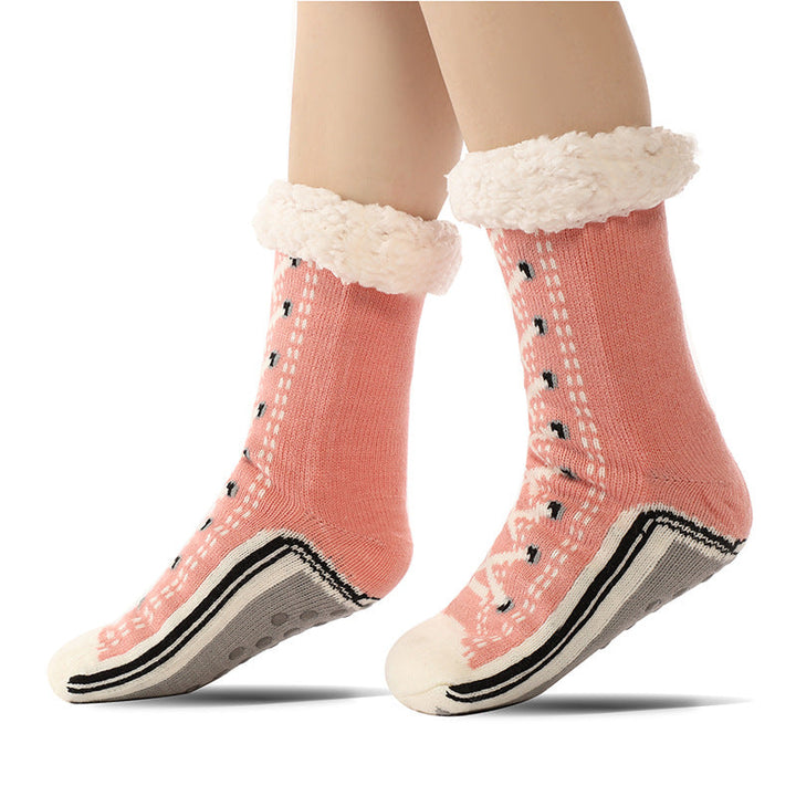 Anti-Slip Crew Socks Grip Sole Moisture-Wicking Jacquard Knit 5