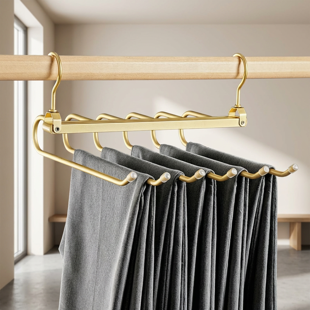 6-Tier Pants Hanger Organizer with 360° Rotating Hook – Aluminum Alloy Design 1