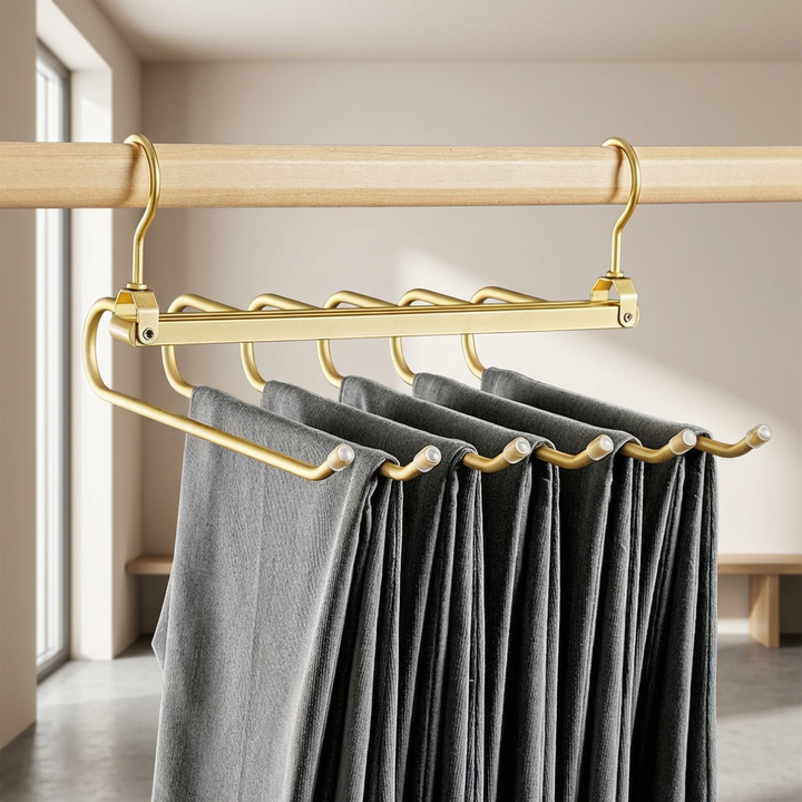 6-Tier Pants Hanger Organizer with 360° Rotating Hook – Aluminum Alloy Design 1