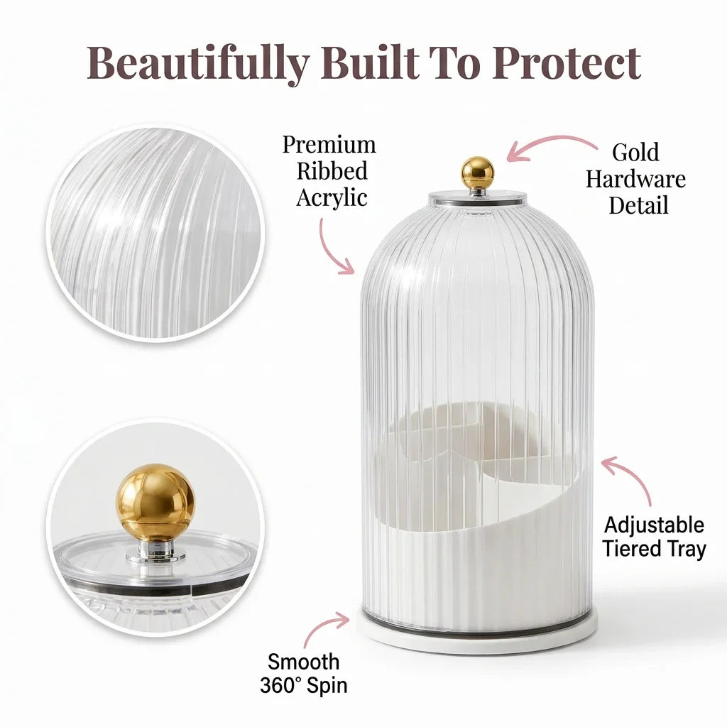 Covered Toothbrush Holder Vanity Organiser | 360-Degree Rotating Tray &amp; Sealed Dust-Proof Dome | Holds 7 Bathroom Accessories 2