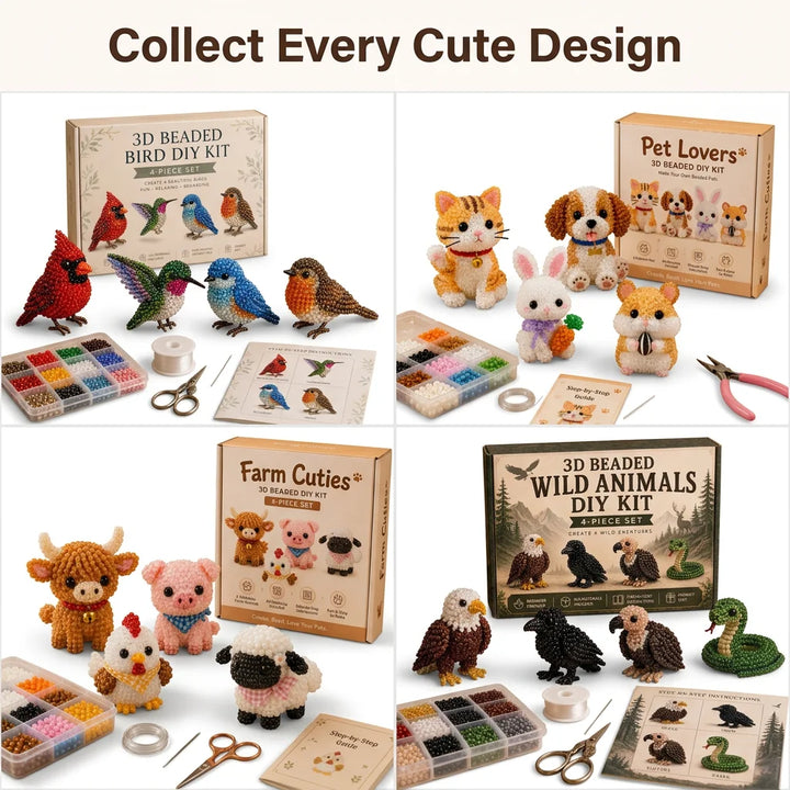 3D Bead Animal Craft Kit | Complete Beginner Kit with Tools &amp; Guide | Detailed Handmade Animal Figures for Home Décor Display 5