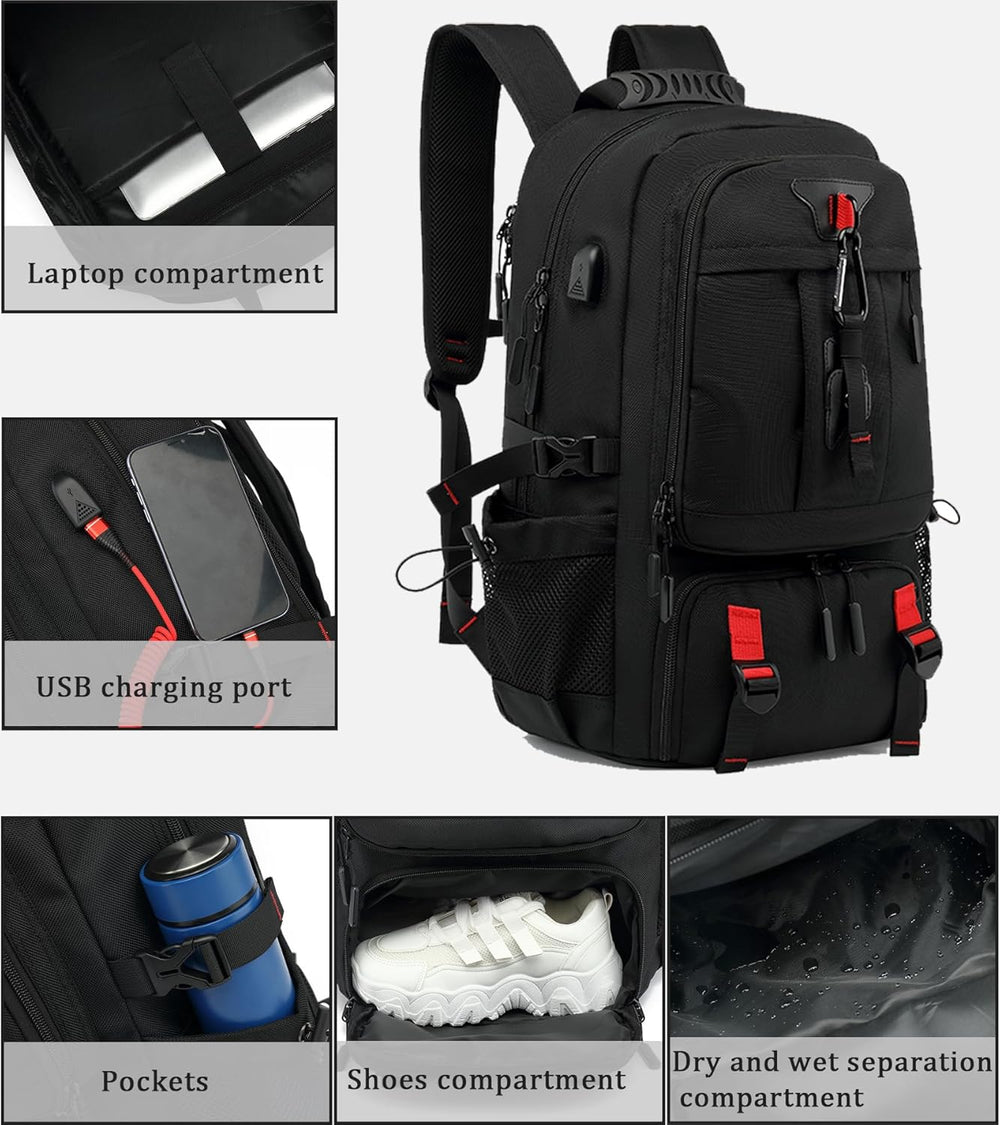 60L Travel Backpack | Waterproof | Laptop 14"–17.3" | USB Port | Shoe Compartment | TSA Friendly